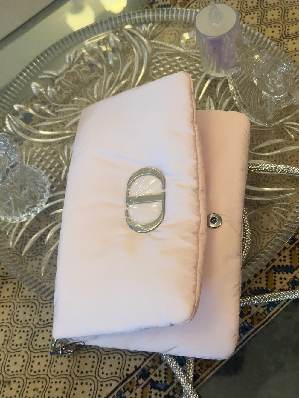Dior Light Pink Satin Clutch with glitter  Silver Chain Detail - Picture 15 of 16